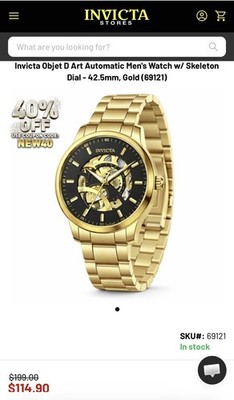 Objet D Art Automatic Men's Watch w/ Skeleton Dial - 42.5mm, Gold (69121)
