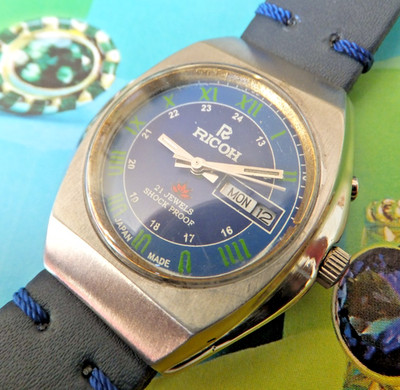 Two Tone Blue Dial 36mm 1970's Japan Made Automatic Watch by Ricoh - Overhauled