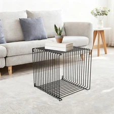 Square Cage Side Table Home Iron Multi-Purpose Sided Desk Living Room End Tables