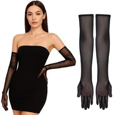 Long Black Sheer Gloves, Lace Opera Gloves Mesh Women Formal Glove Tulle Glov...