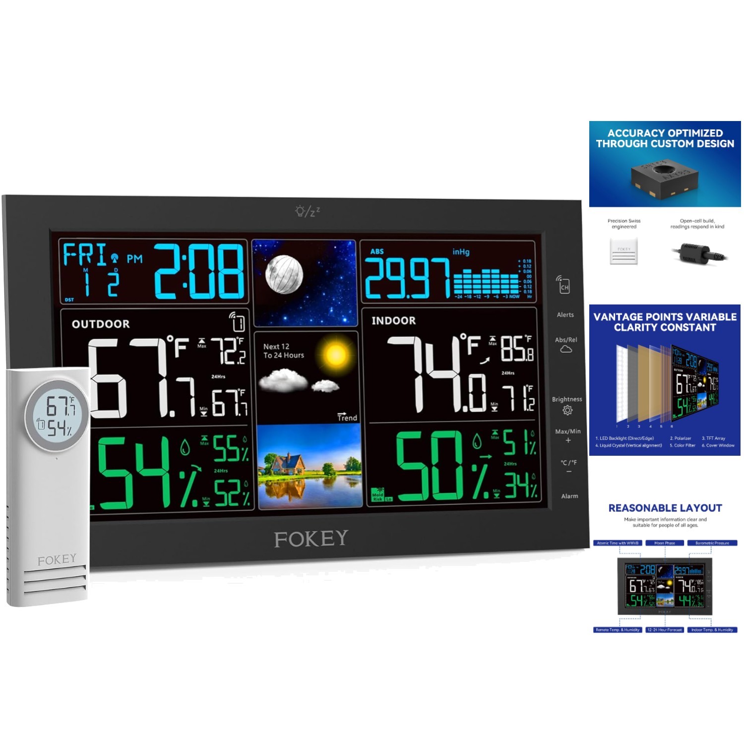 : Wireless Indoor Outdoor Thermometer Black Design