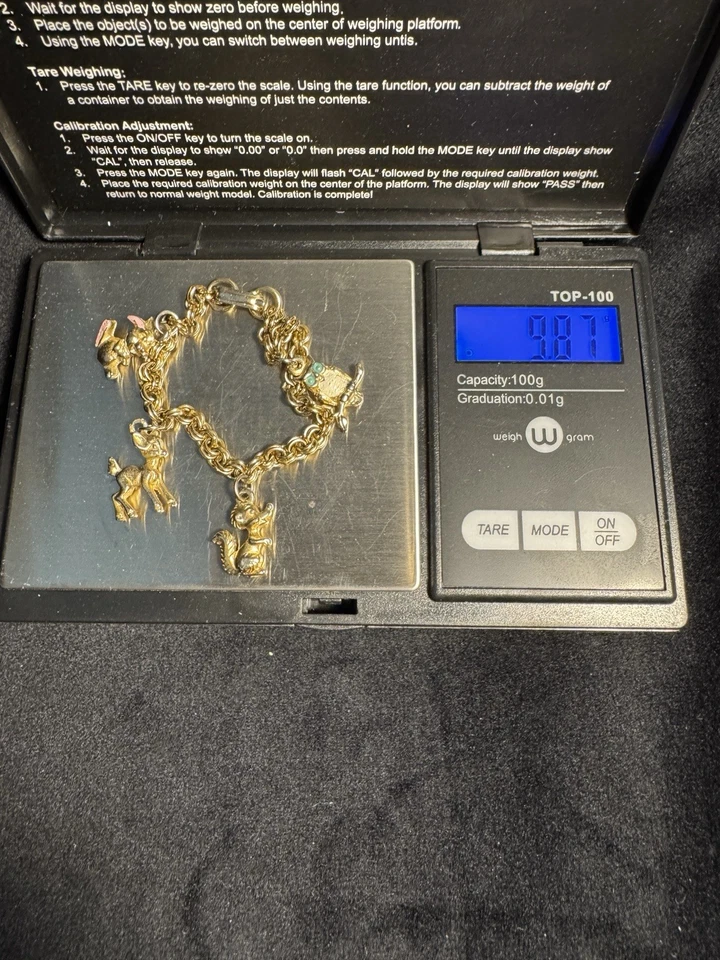 Винтажный детский браслет с брелоками 1964 Walt Disney Bambi золотистый эмаль - Изображение 4 из 4