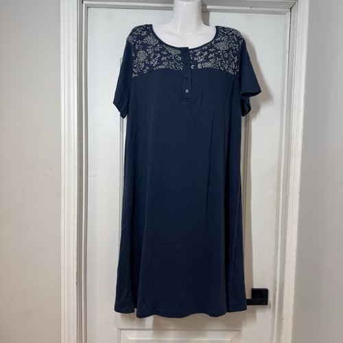 NWT National House Patio Dress 1X Blue Floral Button Muumuu Robe Artsy Lounge