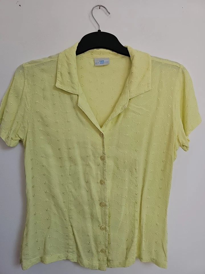Vintage 90s New Look Yellow Embroidered Yellow Blouse 10 12 - Image 1 of 4