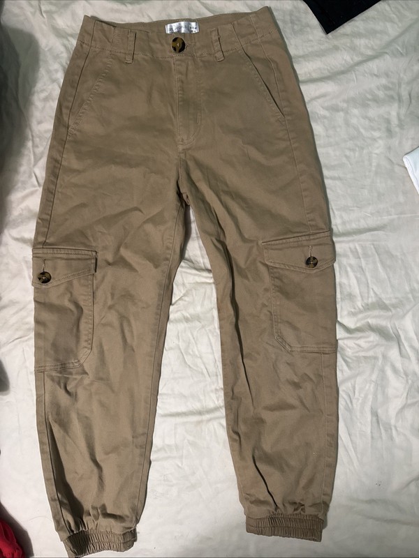 Gee Jay Girls Khaki Brown stretchy  pants Cuffed Joggers size 9/10 140cm