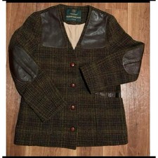 Glenn Dylann Wool V-Neck Jacket Brown/Green Leather Patch