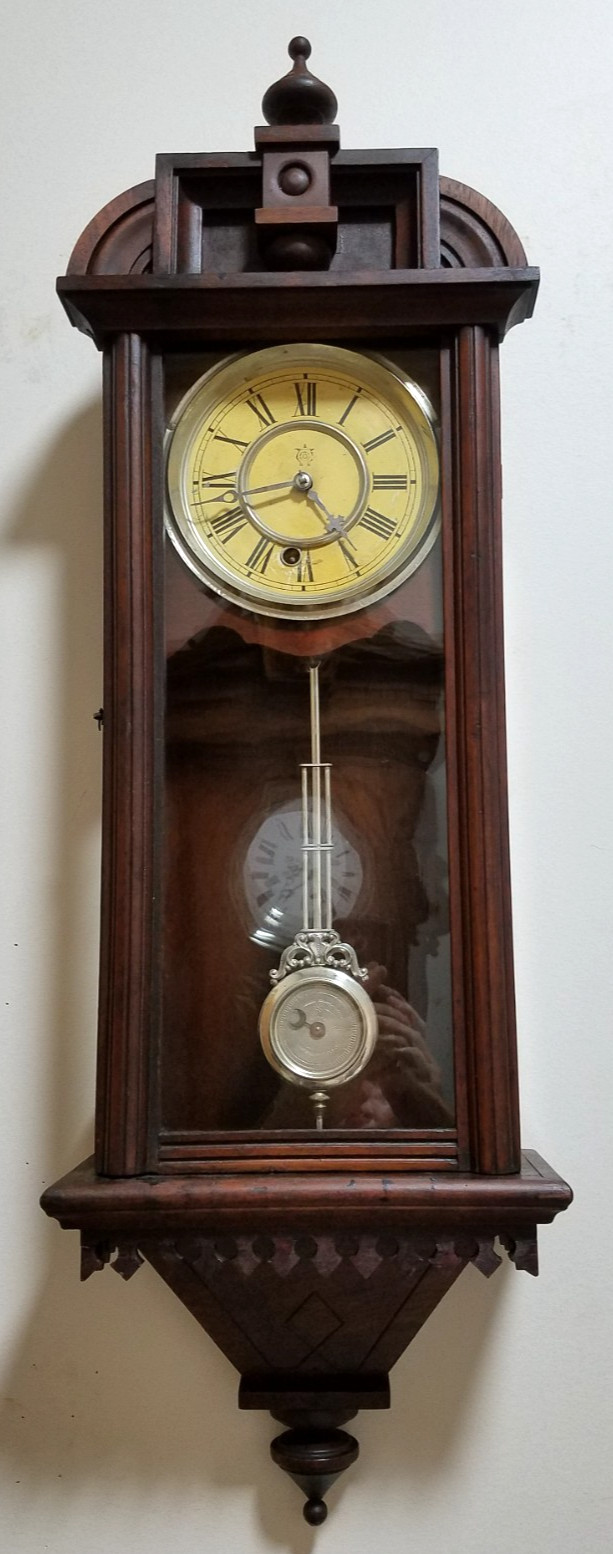 Antique Waterbury "Prescott" Regulator Wall Clock 8-Day Timepiece, Key-wind