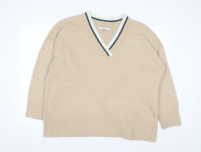 Next Herren Strickpullover beige V-Ausschnitt XL klassischer Freizeitstil