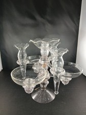 Vtg MCM Cambridge Glass Clear Epergne Bowls, Vases, Holders, 10pc NICE PC