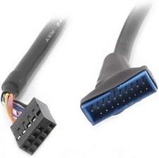 axGear New Portable USB 3.0 20-pin Header Male to 2.0 9-pin Female Black