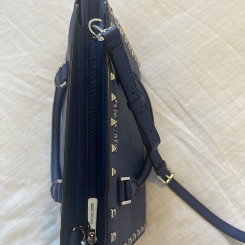Michael Kors Selma Leather Navy Blue Gold Studded Satchel Handbag Tote  - Picture 3 of 7