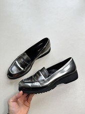 Vintage 00s Prada Spazzolato Leather Silver Loafers