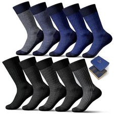 Mens Dress Socks, Premium Bamboo Rayon Socks 7-14 10 Pairs Blue and Black Socks