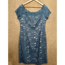 Adrianna Papell Floral Lace Scallop Hem Blue Mini Sheath Dress Size 16