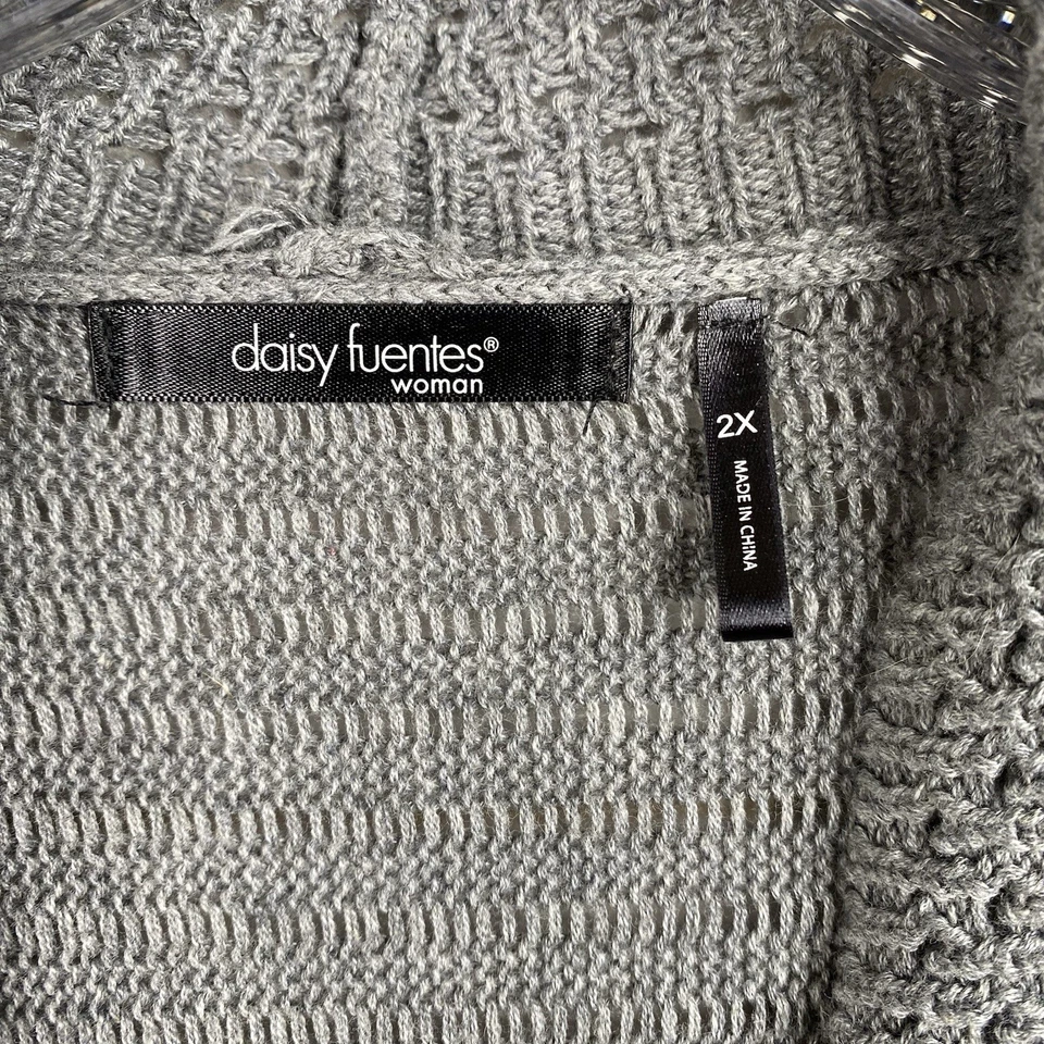 Daisy Fuentes Cardigan Womens 2X Gray Open Front Cable Knit Sweater Draped - Image 3 of 4