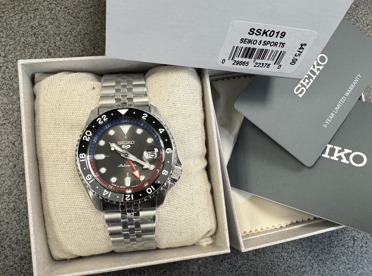 Seiko 5 Sport Automatic GMT Steel Band Black Dial Watch