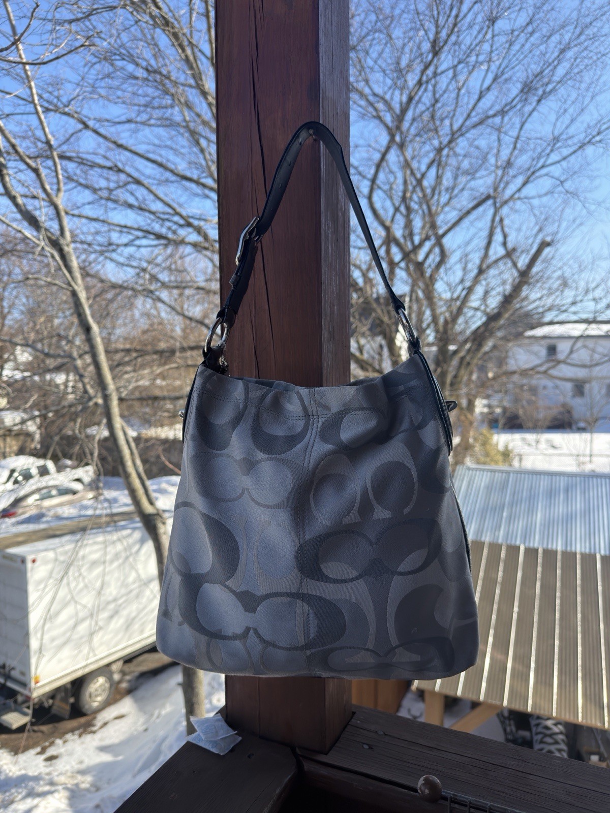 Coach Gray Logo Pattern Shoulder Strap Designer B… - image 1