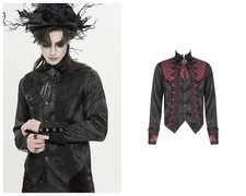 Devil Fashion Men Goth Swallowtail Shirt Steampunk Stand Collar Cross Bow Blouse