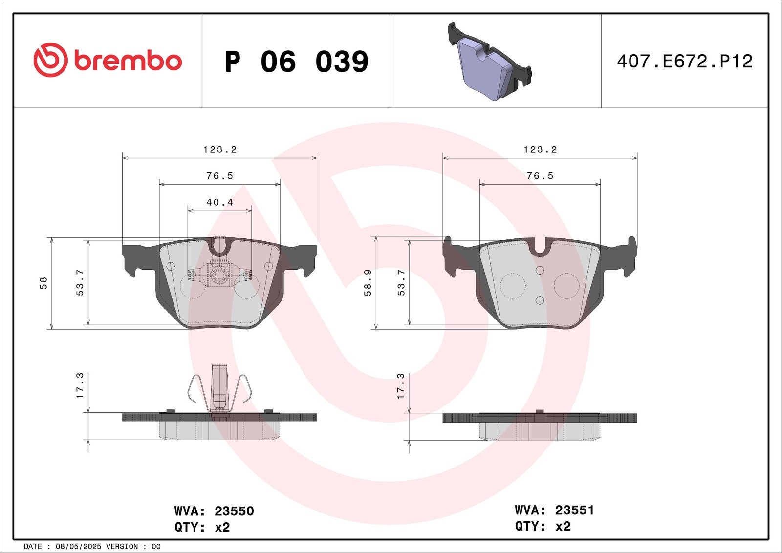 Bremsbelagsatz, Scheibenbremse P 06 039 BREMBO für BMW 3 Touring 3 3 Cabriolet - Bild 9