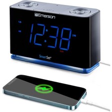 Radio Alarm Clock 1.4" Blue LED Digital Display USB Charging Port Black