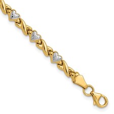 14k Yellow Gold with White Rhodium Diamond-cut X-and-Heart 8 inch Bracelet 8"