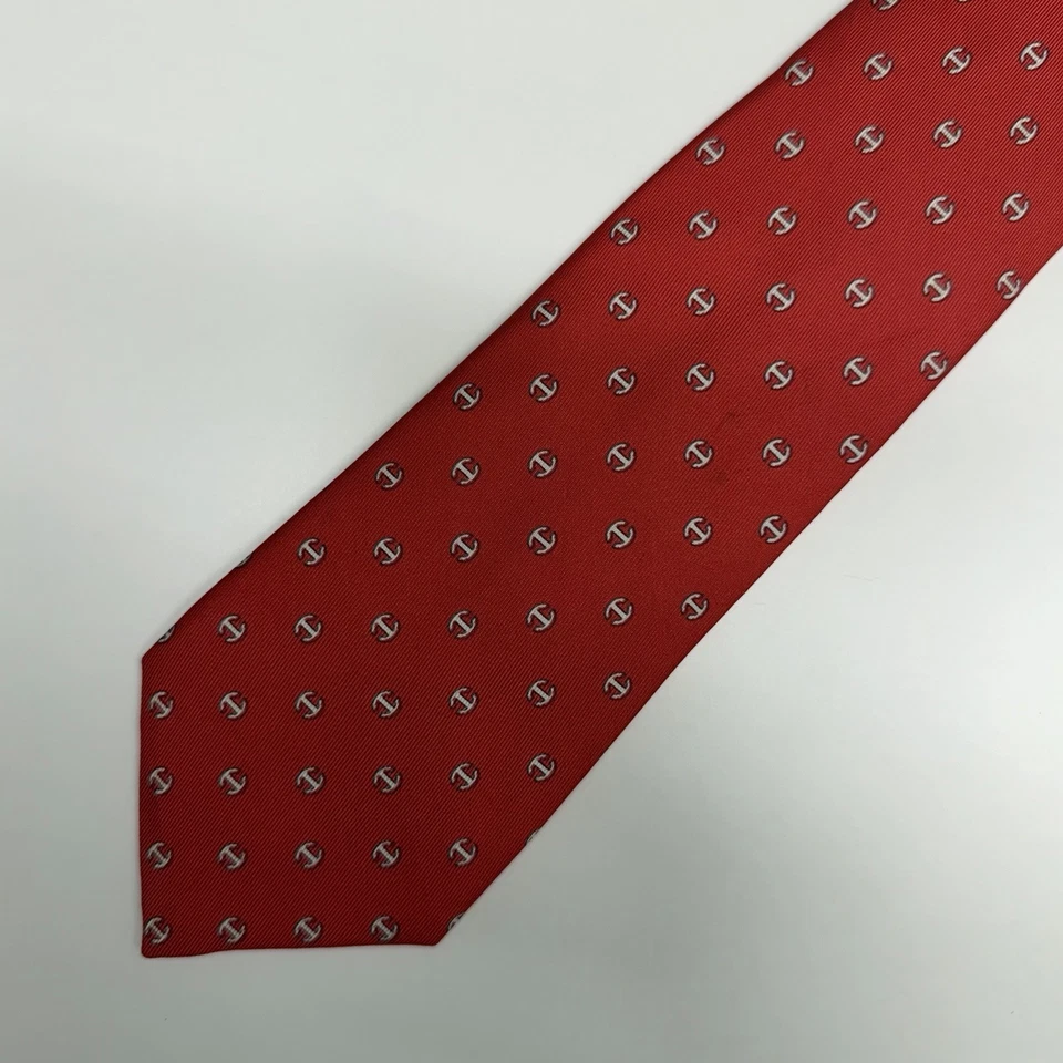 Corbata Hermes Hombre Geométrica Logo "H" Rojo/Blanco Seda Seda 7029 TA 3" (W) x 56" (L) Foto 4 de 4