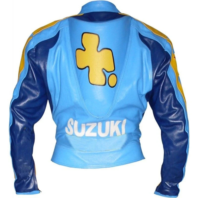 Suzuki Motorcycle Jacket Blue Men Biker Leather Racing Jacket MotoGP ...