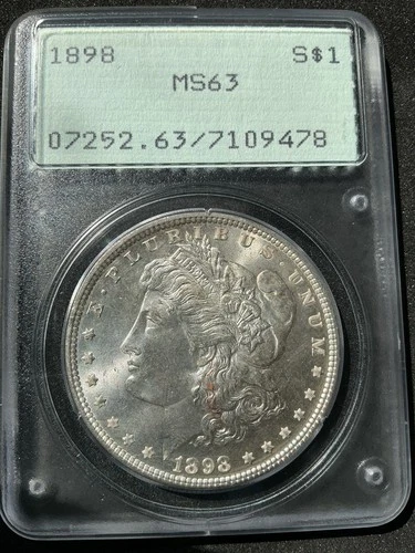 1898 P Morgan Dollar PCGS MS63 Rattler Holder