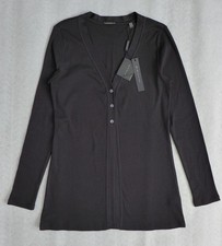 ELIE TAHARI Size S Pima Cotton Modal Micro Rib Knit V-veck Button Top 115 Black