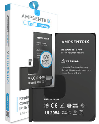 Extended Capacity Battery for iPhone 15 Pro - AmpSentrix Basic Ext.