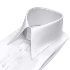 Mens Vintage High Long Point Collar Shirt White Silky Satin 30s Goodfellas Style