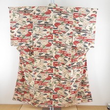 Komon kimono Silk D Haze and floral pattern Yellow 59.3inch Women's