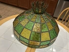 Vintage Textured Stained Glass Hanging Bar Tiffany Style 70s Ceiling Lamp Shade