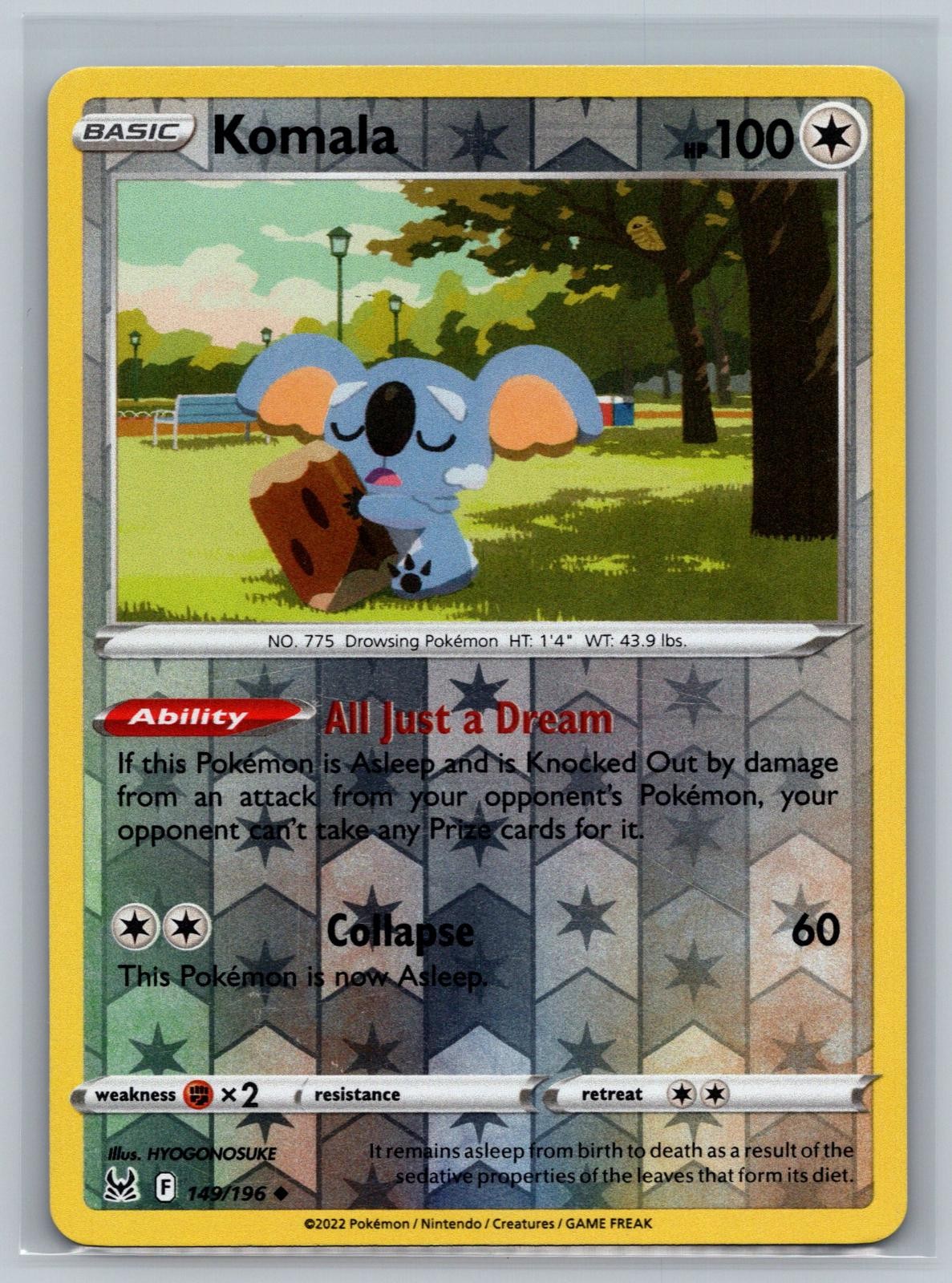 Komala 149/196 Uncommon Lost Origin Pokemon Card Reverse Holo Near Mint