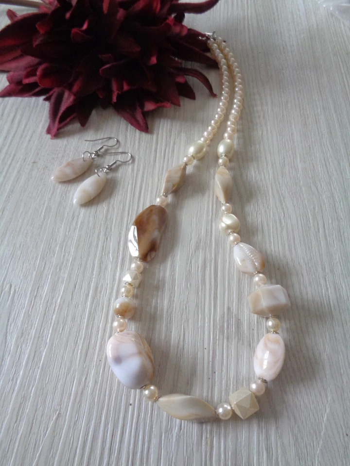 Schmuckset Creme-Braun Marmoriert UNIKAT