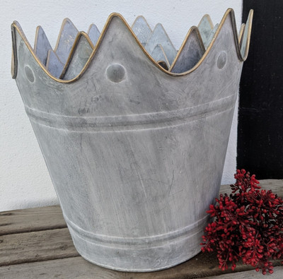  3 er Set Krone Pflanztopf Zink gold Metall Deko Landhaus Shabby  Clayre&Eef 