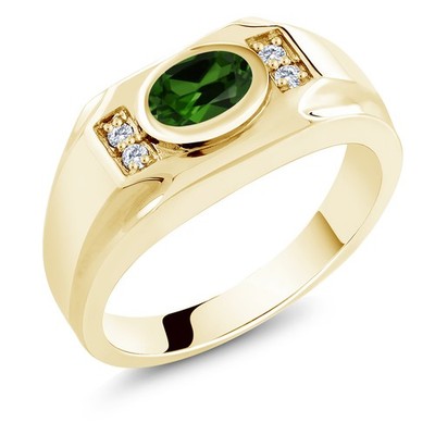 1.35 Cttw Ring For Men In 18K Yellow Gold Plated Silver with Green Chrome