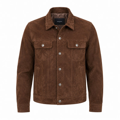 Herren Wildleder Leder Trucker Jacke Western Hemd Stil Klassische Jacke