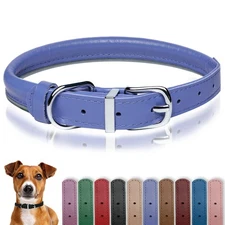 Oopsdoggy Rolled Leather Dog Collar Reflective Roll Collars For Small Medium Lar