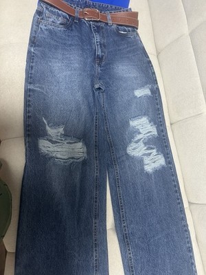 Chika s Colombia Jeans Palazzo Rigido Distressed Blue Denim Women's Jeans