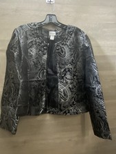 Chico's Silver Paisley Metallic Baylee Jacket SZ 1