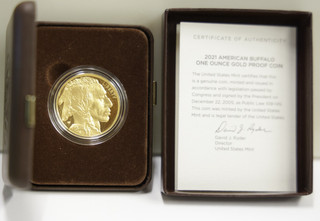 2021 W US Proof Buffalo $50 1 oz .9999 Gold Coin Gem w/ Box/COA