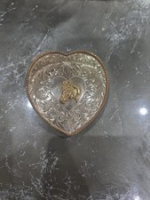 Vintage Western Belt Buckle Heart Shaped Horse Gold Color Trim German Silver