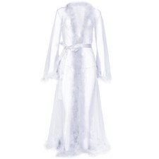 Sexy See-Through Mesh Long Sleepwear Robe with Belt Sheer Lingerie Dress Gown