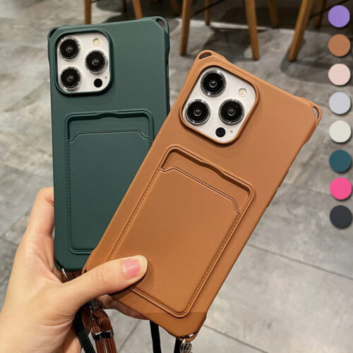 For iPhone 15 14 Pro Max 13 12 11 Lanyard Card Slot Shockproof Soft Case Cover - Afbeelding 1 van 16