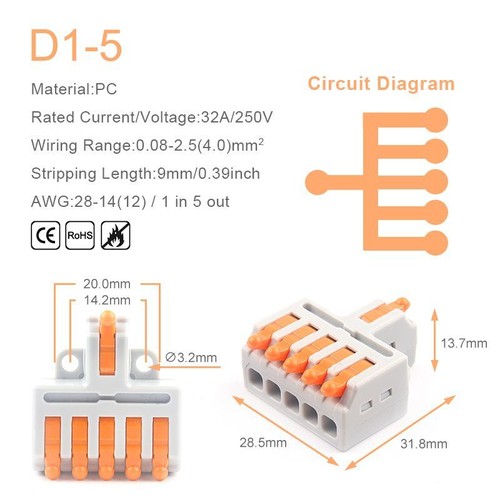 Multiple Out Quick Cable Connectors with Screw Hole Push In Splice Terminals Set - Picture 10 of 18