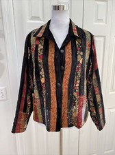 NWT Coldwater Creek Black Velvet Sequined Ribbon Patch Jacket M