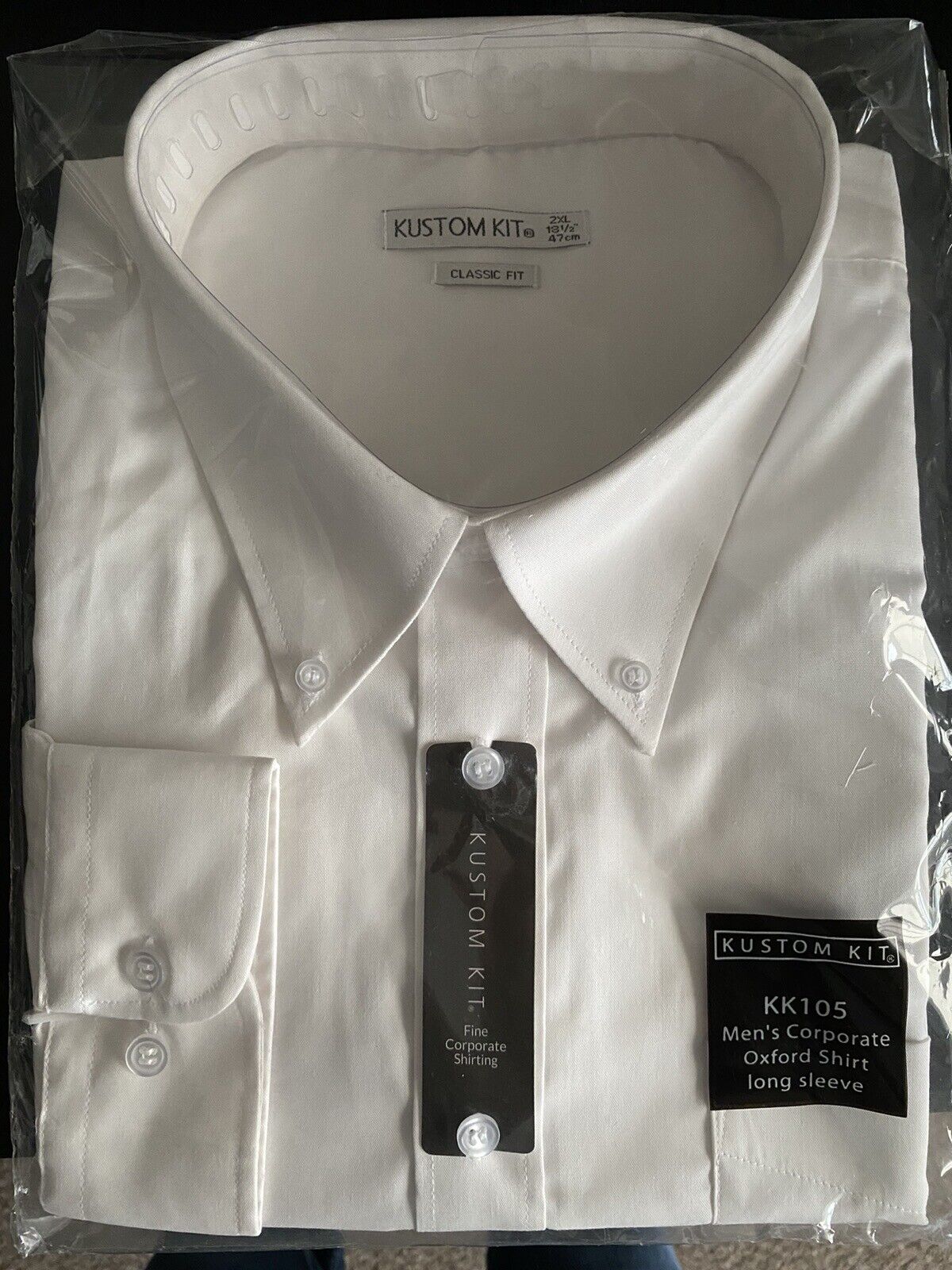 New Kustom Kit KK105 Men's 18.5in X2 XL Long Sleeve White Oxford Shirt ...