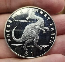 1993 $1 Liberia Corythosaurus Preserve Planet Earth Coin