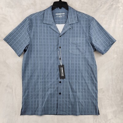 Bearbottom Mens Large Cabana Camp Collar Shirt Dash Blue Polyester Beach Shirt
